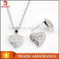 Low price Heart shape Crystal Pendant Necklace AAA CZ stone silver wedding channel fashion jewelry necklace earring set